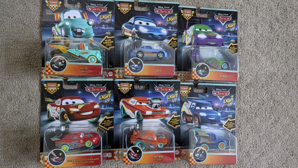Disney Pixar Cars Light Up - Race To Celebrate - Lot Of 6 - Full Set